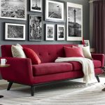 Burgundy sofa in the interior