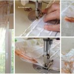 Girl sews curtains