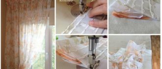 Girl sews curtains