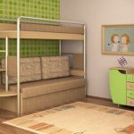 Photo of a children&#39;s room with a bunk bed and a sofa in the interior