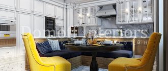 Mustard armchairs in the kitchen-living room - eclectic style, classic, modern classic