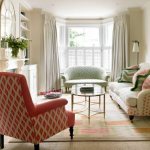 Living room with bay window and flexible cornice