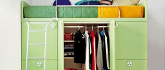 Children&#39;s loft bed with wardrobe below