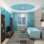 Stretch ceiling: blue, light blue and turquoise