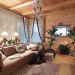 Living room lighting in a wooden house made of timber