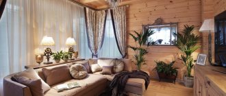 Living room lighting in a wooden house made of timber