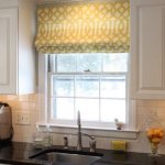 Roman blind with geometric print on kitchen window