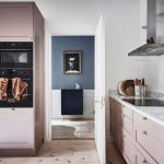 gray pink kitchen