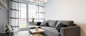 Gray sofa in the living room interior