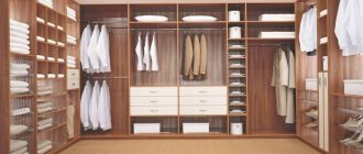 Wardrobe or dressing room with mesh shelves