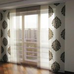 Curtains for the hall, living room with a balcony door - photo in modern design