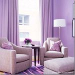 Lilac curtains in the interior, photo