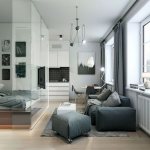 Glass partition in a one-room apartment with an area of ​​35 sq. m.