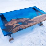 Table made of wood and epoxy resin