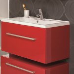 Red bathroom cabinet with sink