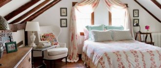 You can install a bed with the headboard facing the window in the attic: the ceiling in the form of a sloped roof adds a special coziness to the room