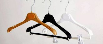 Clothes hanger - device, products made of wood, plastic, metal and combined options