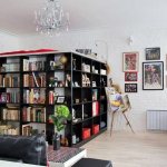 Zoning a one-room apartment using bookshelves